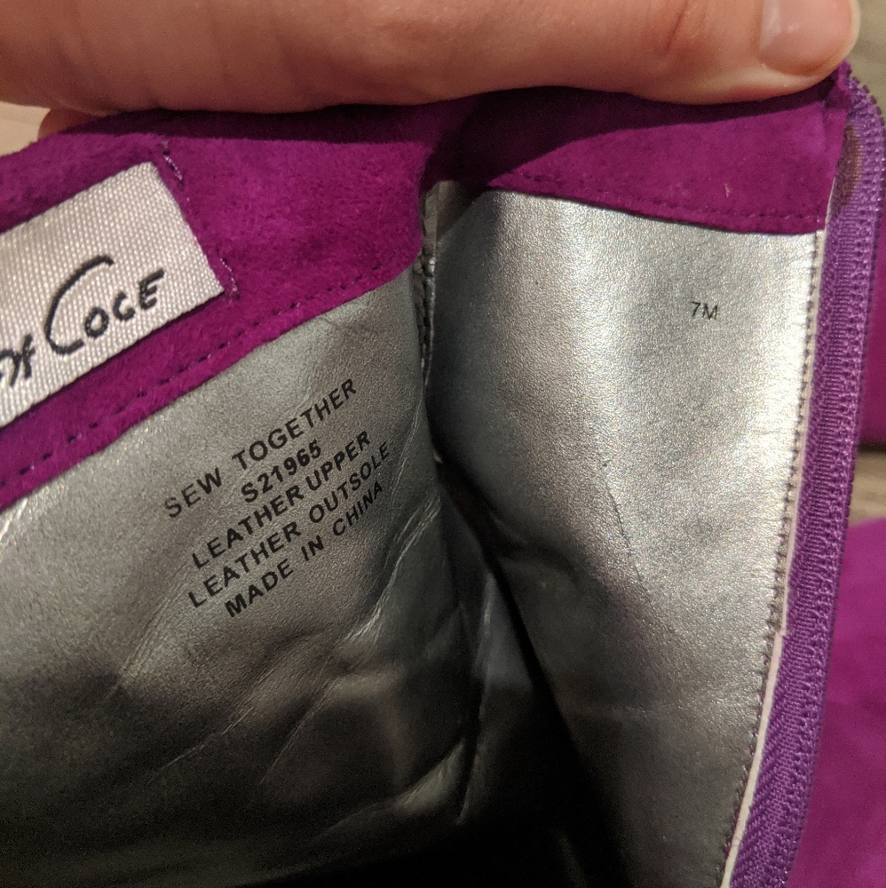 Kenneth Cole suede ruffle booties purple heels - Picture 5 of 8